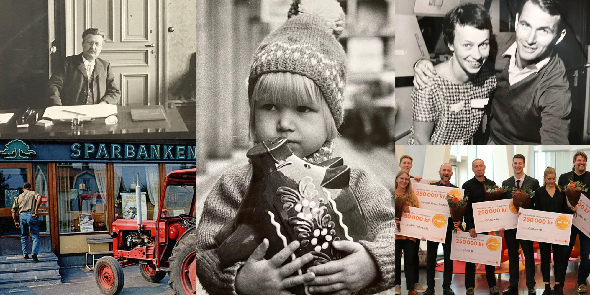 A collage of images of different eras in the history of Swedbank